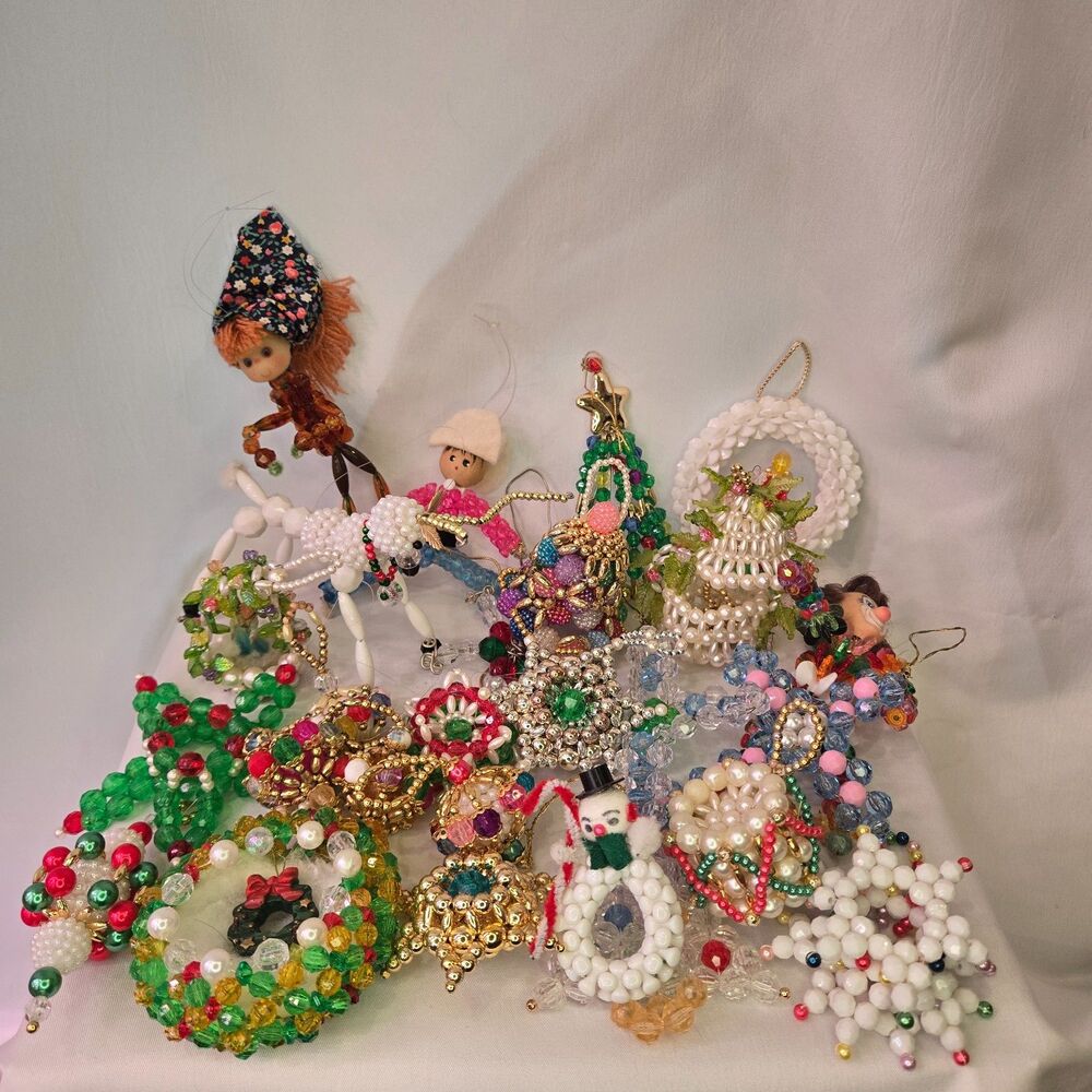 Multi-Color Huge Vintage Handmade Beaded Christmas Ornaments Lot 26 PC